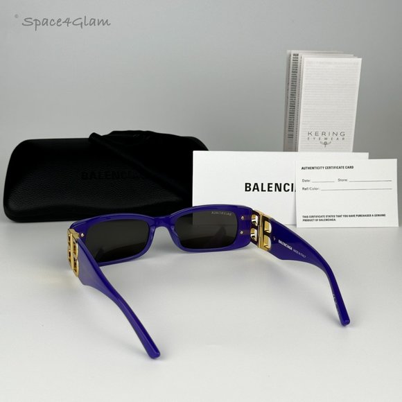 NEW Balenciaga BB0096S 004 Violet Gold Gray Rectangle Unisex Sunglasses - Picture 10 of 14